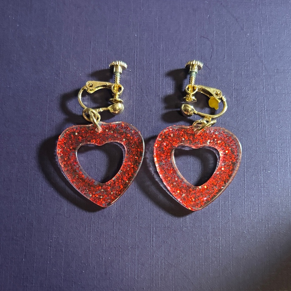 Gold and Red Heart Earrings